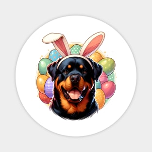 Rottweiler with Bunny Ears Celebrates Easter Joyfully Magnet